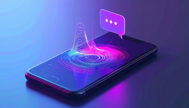 Voice message concept with smartphone and sound waves 3D illustration