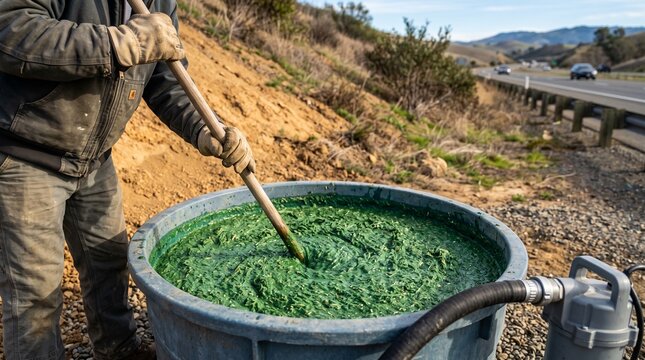 Biodegradable hydroseed slurry prepared for slope restoration