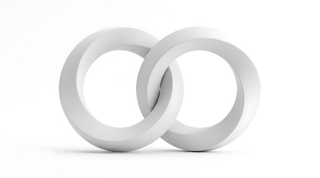 Two interlocking white mobius rings isolated on white