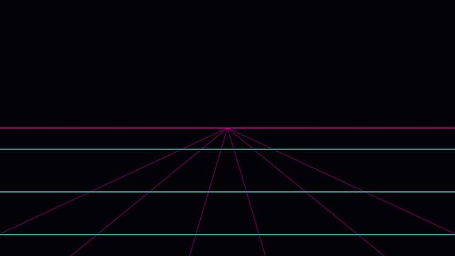 Retro synthwave grid horizon: neon laser perspective animation 4k background, for 80s style, motion retrowave