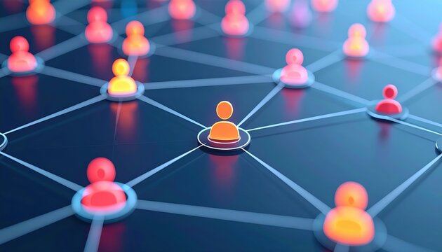 Remote team collaboration with connected avatars 3D illustration