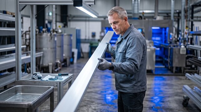 Quality inspector checks anodized aluminum surface finish