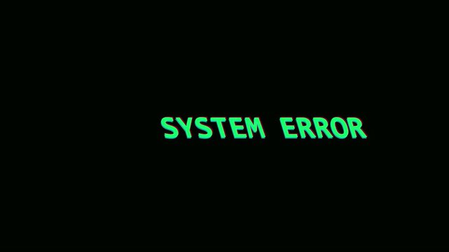 System error glitch text animation with chromatic aberration effect on 4k black background, digital