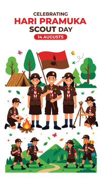 Hari Pramuka Indonesian Scout Day celebration poster illustration.