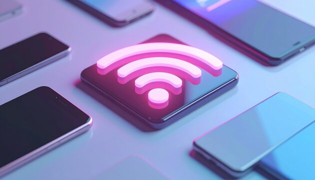 WiFi signal icon with smart devices 3D illustration