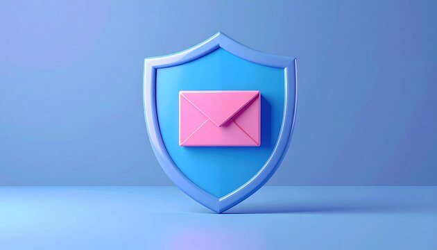 Spam email protection with shield and envelope 3D illustration