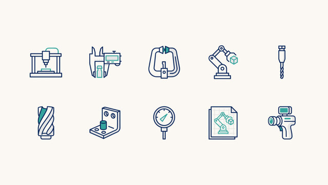 Precision engineering and metrology icon set in teal &ndash; Great for machine shop branding, CAD software, or quality assurance content