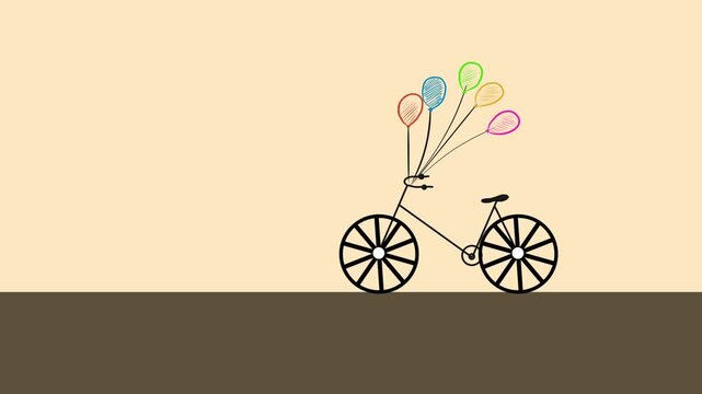 Bicycle With Colorful Balloons Animation