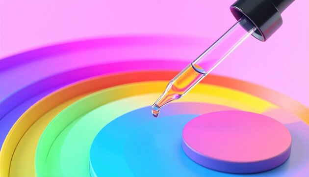 Color picker tool with pipette and rainbow ring, 3D Illustration