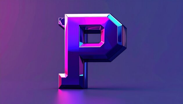 Modern pixel gaming logo with geometric letter P, 3D Illustration
