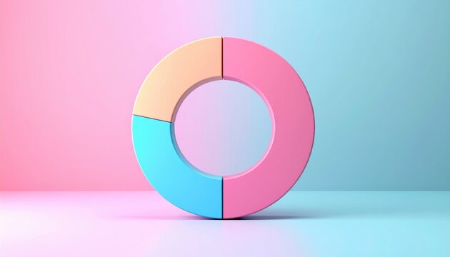 Circular diagram graph icon, 3D Illustration, data visualization concept, pastel background