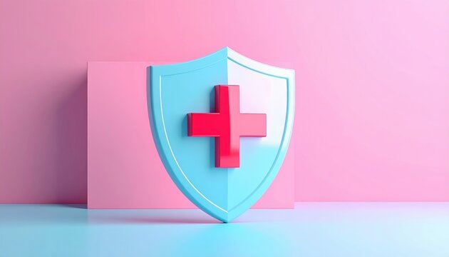 Unprotected shield icon with red cross, 3D Illustration, cybersecurity risk concept, pastel abstract background