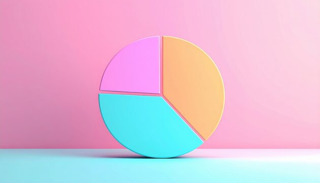 Circular diagram graph icon, 3D Illustration, financial analytics concept, pastel background