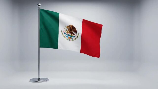 Mexican Flag Waving on Tabletop Metal Stand in Studio