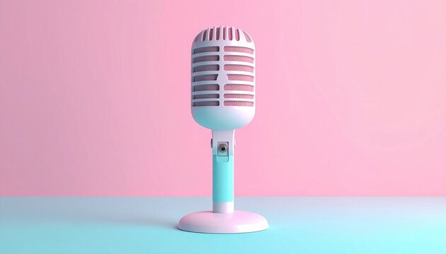 Microphone icon, 3D Illustration, isolated on light pastel background, music concept