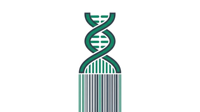 Abstract DNA helix logo with barcode design isolated on white background