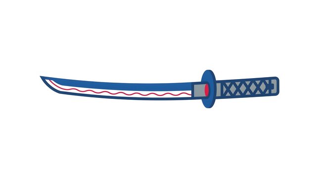 Stylized blue katana sword icon isolated on white background