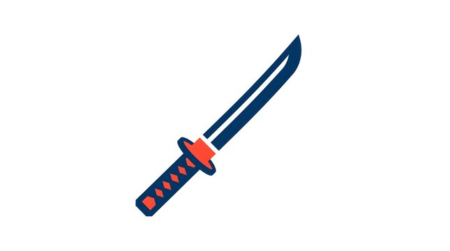 Minimalist katana sword icon with orange handle isolated on white background