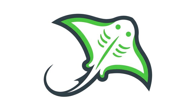 Stylized stingray logo icon with modern green and dark grey lines isolated on white background
