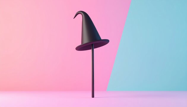 Simple magic wand tool with magician hat, 3D Illustration, creative concept, isolated on pastel background