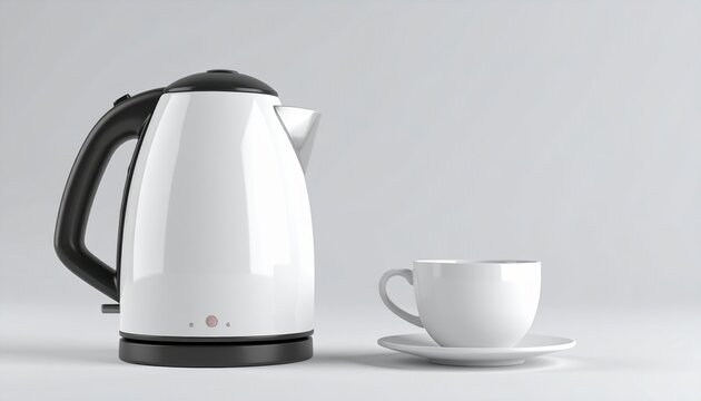 Electric kettle with tea cup 3D illustration