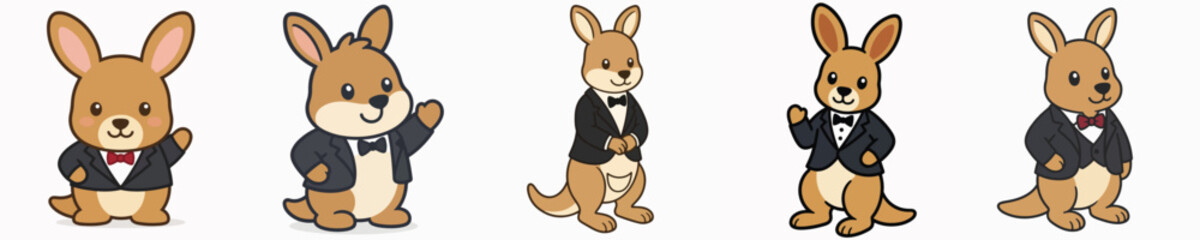 Obraz premium A set of cute and adorable kangaroo vectors wearing tuxedos.