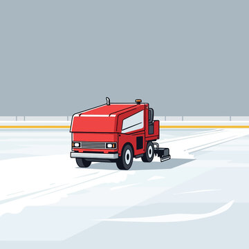 Bright Red Ice Resurfacing Machine On A Clean Hockey Rink
