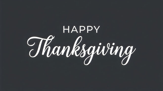 Elegant white typography of happy thanksgiving greeting card design isolated on a dark grey background texture