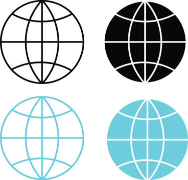 Minimal Globe and Global Network Outline Icon Set