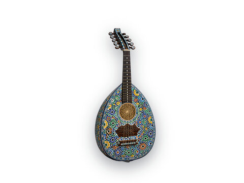 Traditional Moroccan oud stringed instrument, isolated on white background