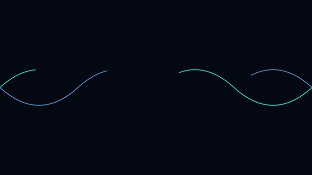 Minimalist abstract wave lines motion animation 4k background, with smooth flowing, blue and green, neon curves on, dark backdrop