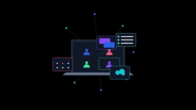 Online Video Conference Call and Laptop Remote Team Collaboration Concept Animation Loop