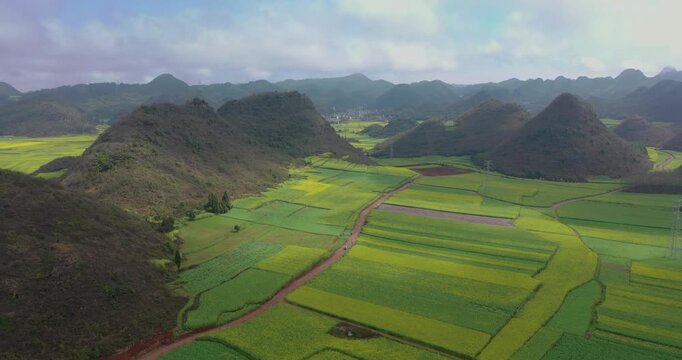 Patchwork Farmland Among Karst Mountains in Bac Son Valley, Vietnam