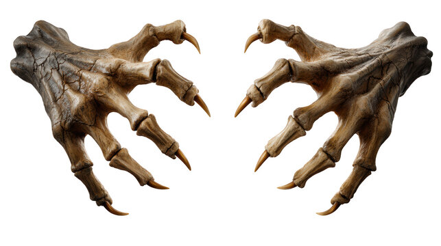 Skeletal monster hands reaching toward each other isolated