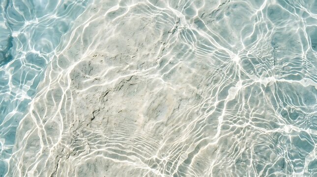 Sunlight reflecting through shallow clear water over a sandy seabed on transparent background