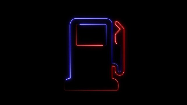 Gas station fuel pump dispenser outline in bright neon light