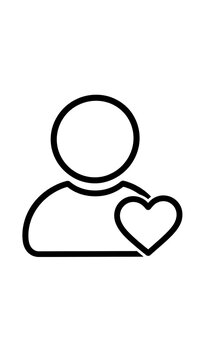 Minimalist black icon of a human figure with a heart symbol user profile favorite user account settings social media human silhouette contact icon vector graphic black outline web design elem