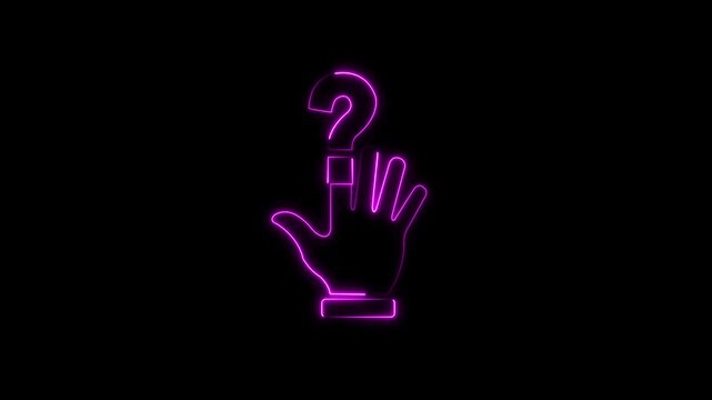 Hand pointing at question mark symbol in glowing neon pink