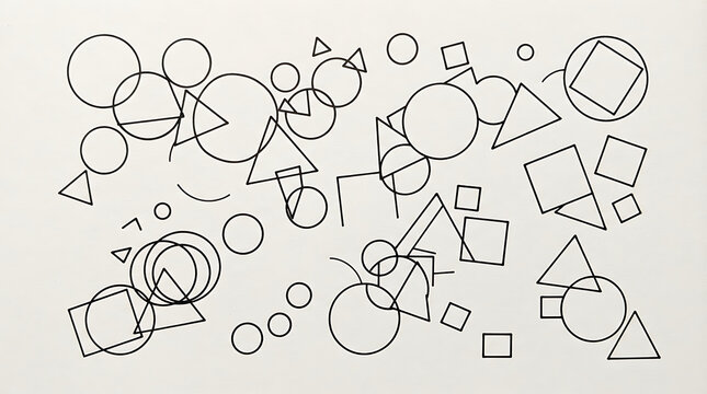 Abstract background featuring scattered geometric shapes of circles squares and triangles shapes pattern graphic design geometric art minimalist design modern background line drawing triangles