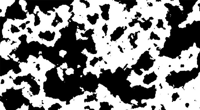 A high contrast abstract texture featuring irregular blob-like shapes in black and white, resembling natural camouflage or fluid biological patterns.