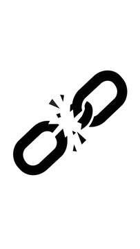 Broken metal chain link silhouette icon with broken connection security failure weak link safety breach black and white disconnected concept icon security connection abstract integrity