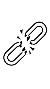 Broken metal chain link silhouette icon with broken connection security failure weak link safety breach black and white disconnected concept icon security connection abstract integrity