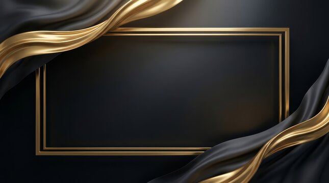 Elegant black and gold frame with flowing accents on a dark textured background.