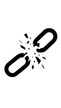 Abstract graphic of a shattering chain link in black with broken chain exploding chain metal failure weak link security breach fractured metal disconnection symbol of instability shattered