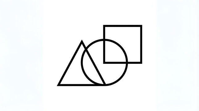 Simple line art geometric shapes featuring an overlapping square circle and triangle basic shapes minimalist design abstract shapes graphic elements black and white shapes icon triangle