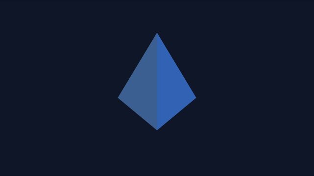 Minimalist blue pyramid shape rotating on dark animation 4k background, for motion rotation