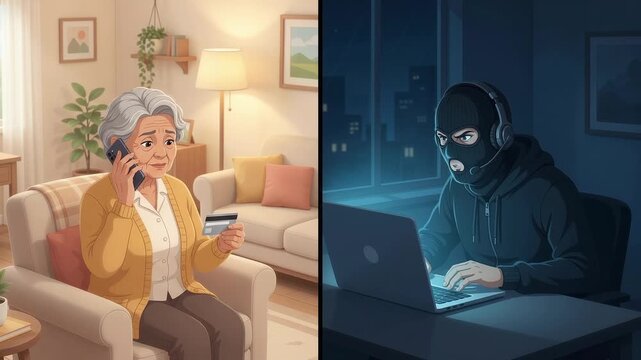 Phone Scam Social Engineering Concept &ndash; Online Fraud and Data Theft	
