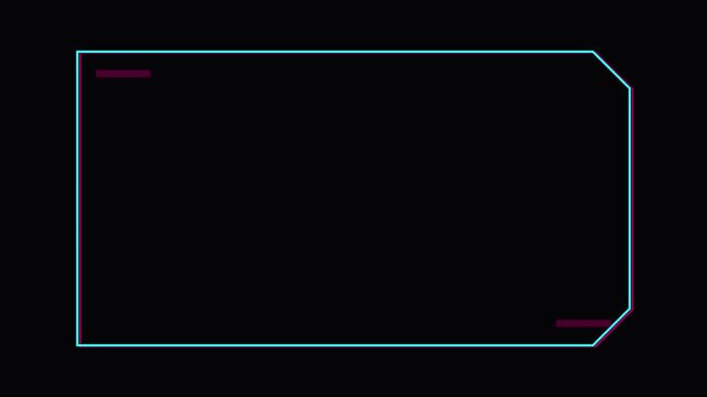Minimalist hud interface frame with neon cyan and magenta glowing border lines animation 4k overlay