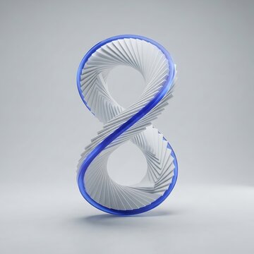 3D Infinity Loop Knowledge Icon White Geometric Spiraling Pages Wrapped in Translucent Glowing Blue Ring for Infinite Learning, Big Data & Continuous Education