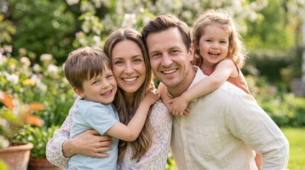 Fototapeta premium Loving Parents and Children Sharing an Intimate Family Hug Outdoors